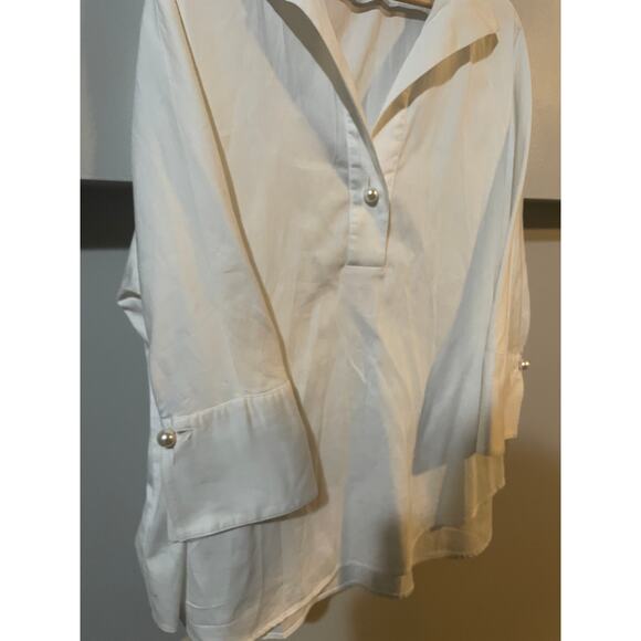 Tuckernuck Blanc Willow Blouse SZ XS Pearl Button Cotton 3/4 Sleeve White Tunic - Picture 10 of 12